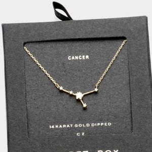 Cancer 14K Gold Dipped CZ Zodiac Necklace Statement Jewelry Star Pendant Chain